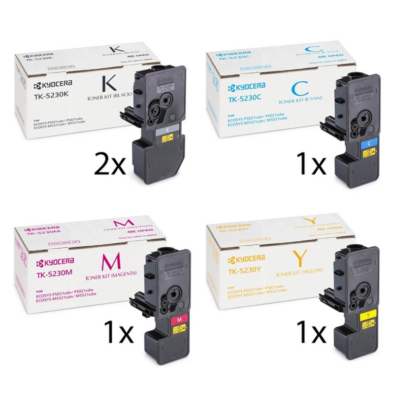 Kyocera Original TK-5230 Toner Sparset/Multipack (2x Schwarz, 1x Gelb, Cyan, Magenta)